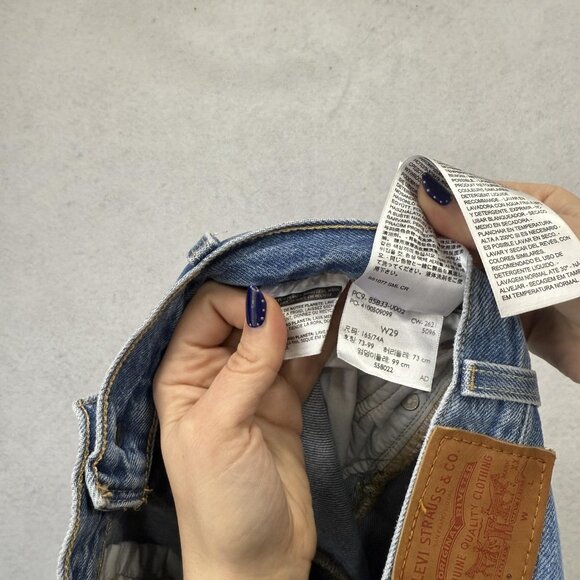 Levis 501 Shorts Womens 29 Blue Denim High Rise Button Fly Cutoff Distressed - Picture 10 of 11